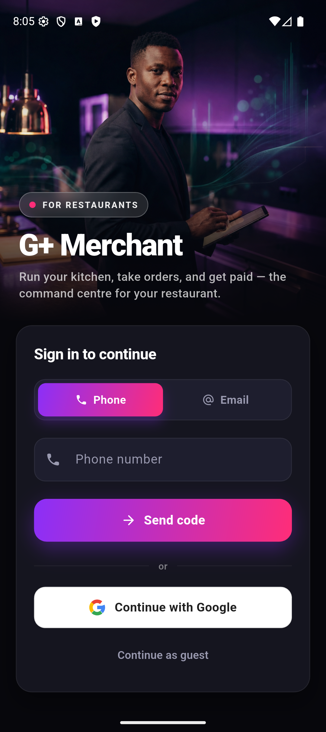 Real G+ Merchant app screen