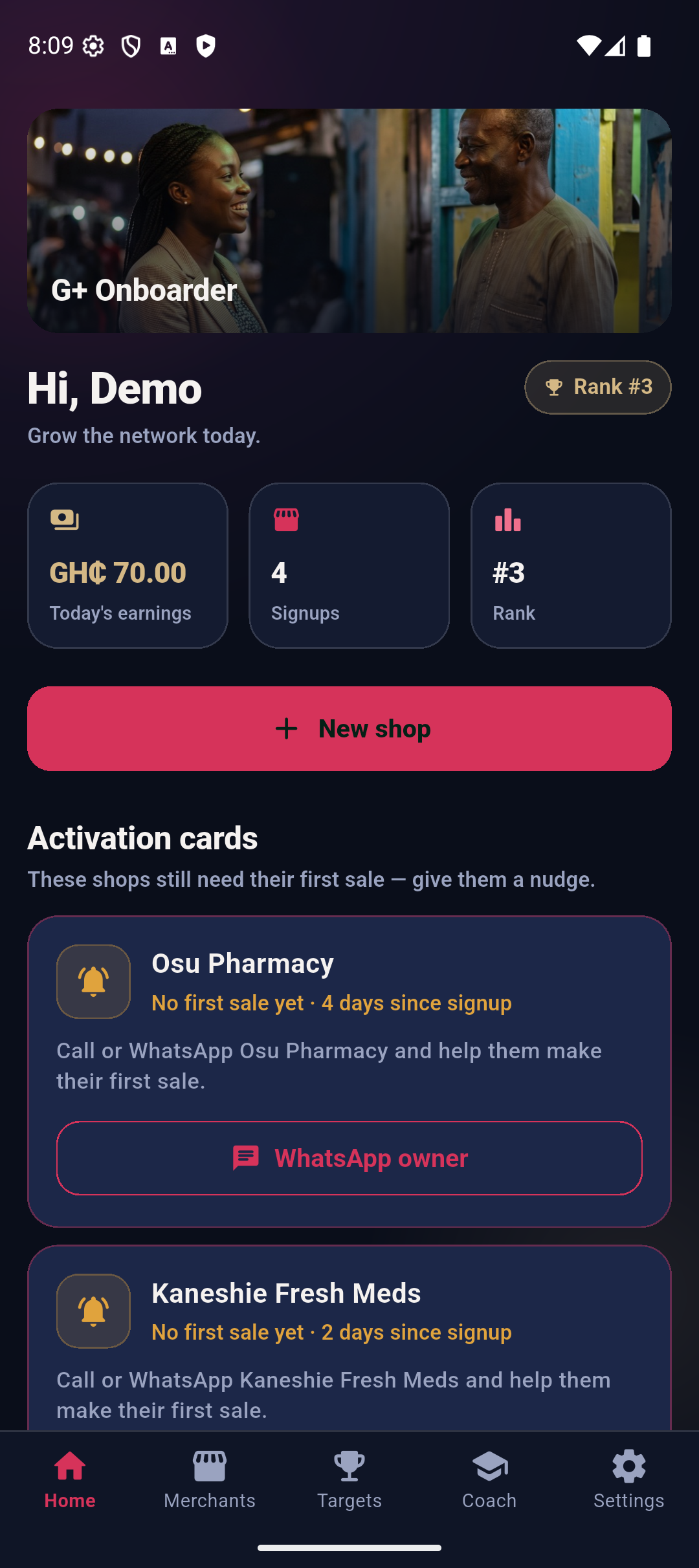 Real G+ Onboarder app screen